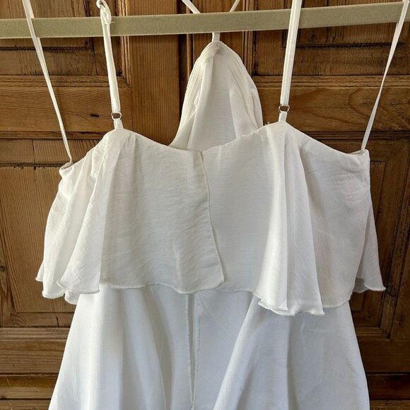 NWT Fanco‎ Shop Small White Ruffled Layered Dress Y Neck Strappy Tank Top - Picture 12 of 14